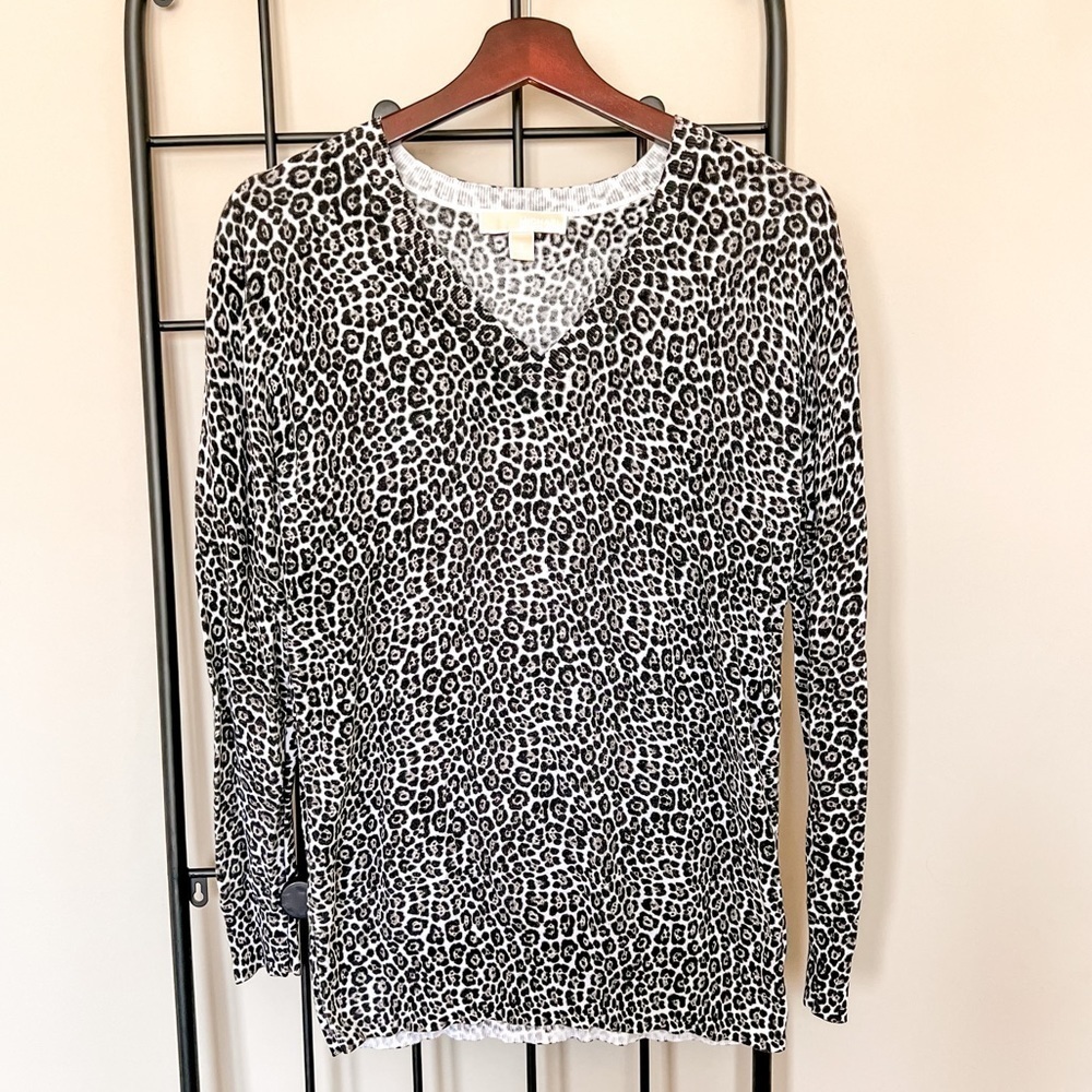 Michael Kors Animal Print V Neck Sweater Sz S